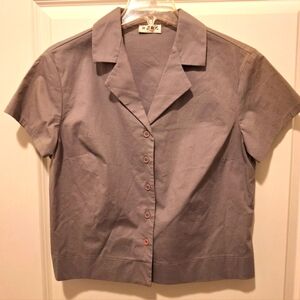 'BCBG' Paris- Grey Short Sleeve Cropped Blouse- Size Large